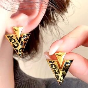 Leopard Print Gold Triangle Earrings